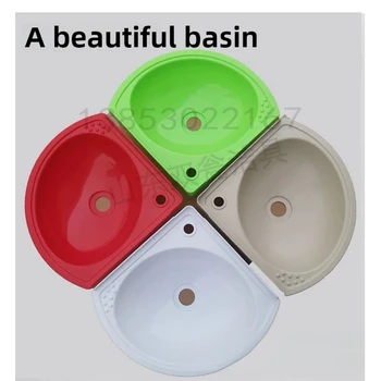 อ่างล้างมือแบบแขวนผนัง ไม่ต้องเจาะ สำหรับบ้านเช่า ทำจากพลาสติก ห้องน้ำเรียบง่าย รูปทรงสามเหลี่ยม แขวนมุมผนัง รูปทรงพัด 1