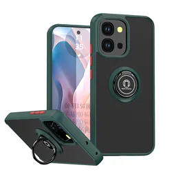 Shockproof Silicone Bumper with Metal Ring Holder - Matte Back Hard Phone Case for OPPO A6 Pro 4G (Green)