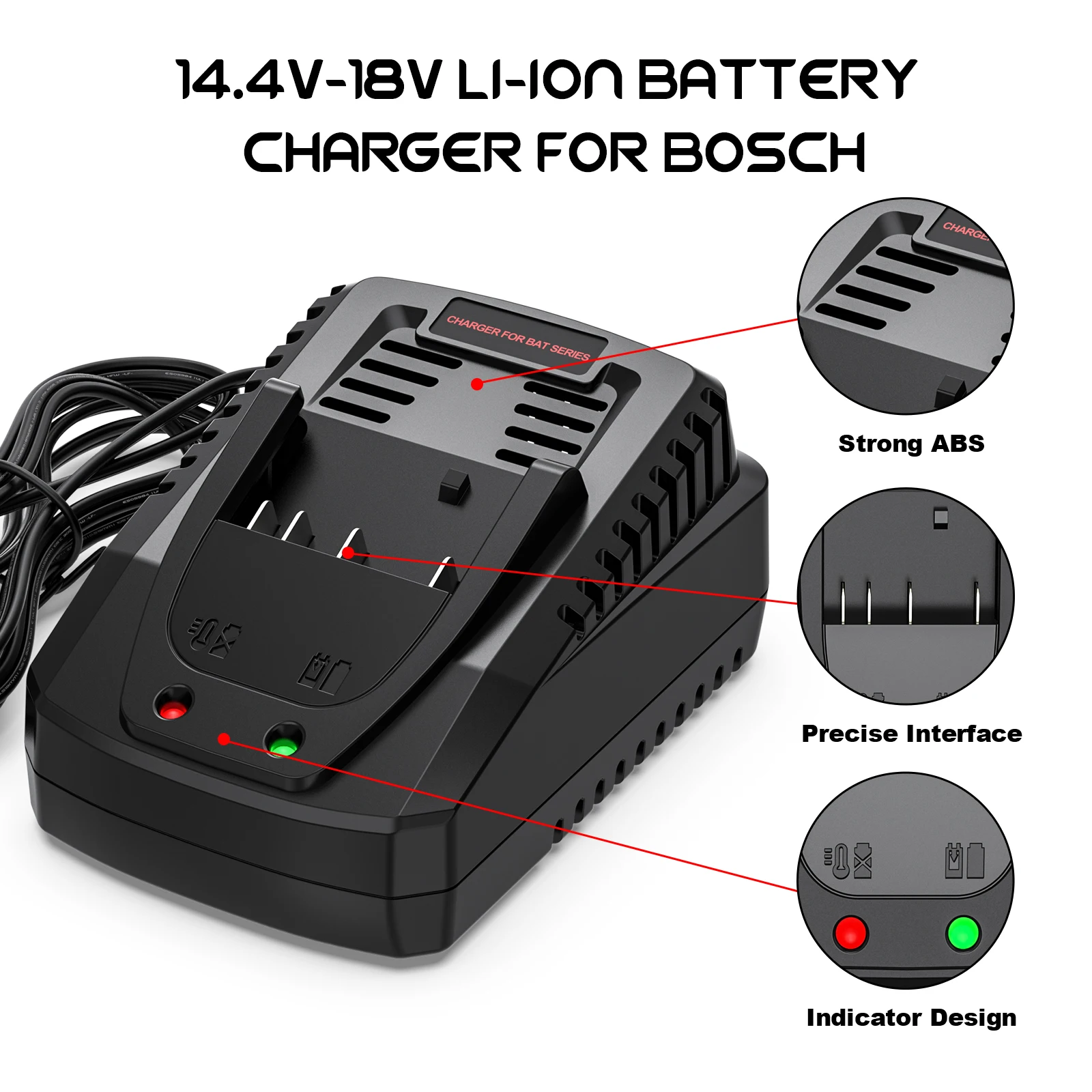 Carregador de Bateria do Li-íon para Bosch 14.4v 18v Bat609 Bat609g Bat618 Bat618g Al1860cv Al1814cv Al1820cv - Image 4
