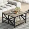 Coffee Table with Storage for Living Room, Small Square Center Tables with Seamless One-Piece Tabletop Farmhouse Style 1