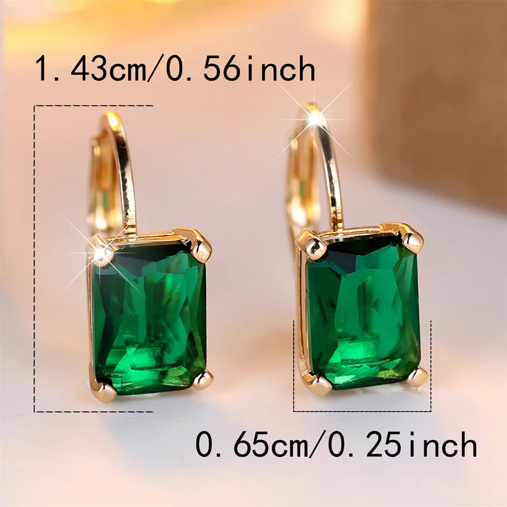 Charm Green Crystal Square Stone Hoop Earrings For Women Vintage Fashion Gold Color Ear Buckle Wedding Jewelry Mother's Day Gift