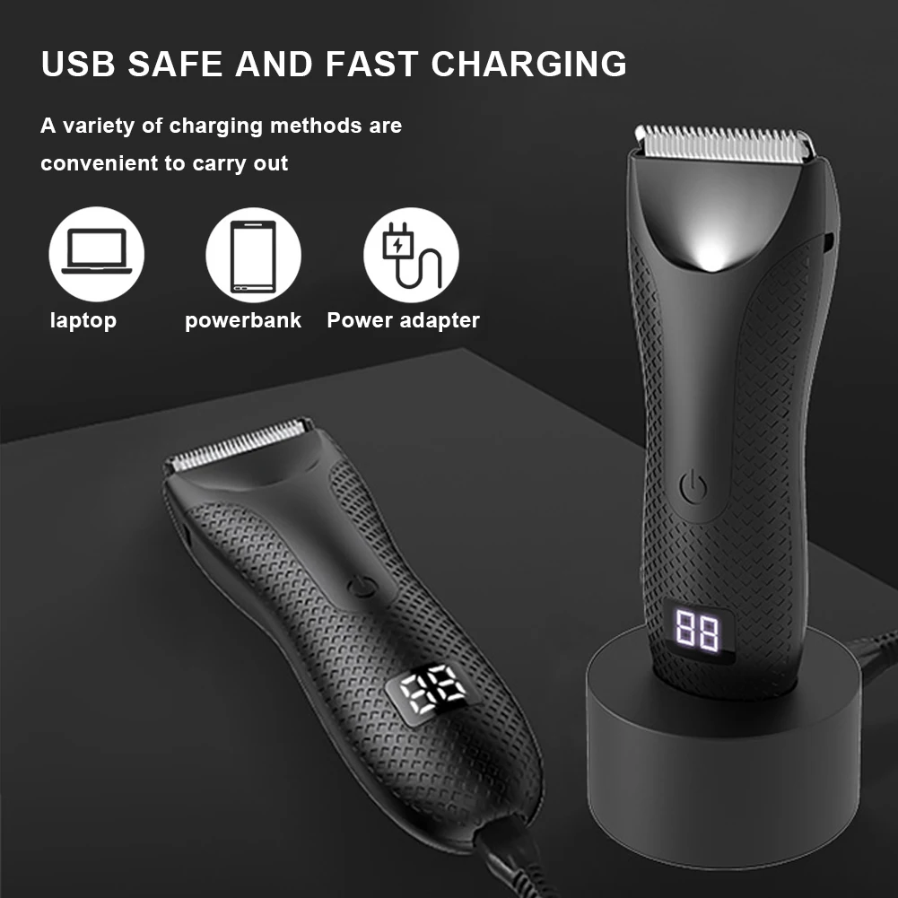 Body Hair Trimmer Rechargeable Groin Hair Trimmer Waterproof Electric Shaver with 2 Guide Comb Body Groomer for Fathers Day Gift 5