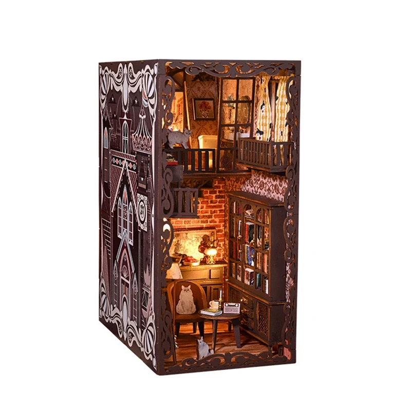

DIY Book Nook Kit, DIY Basement Bookshelf Insert Decor Alley, With Lights Puzzle Decorative For Kids/Adults