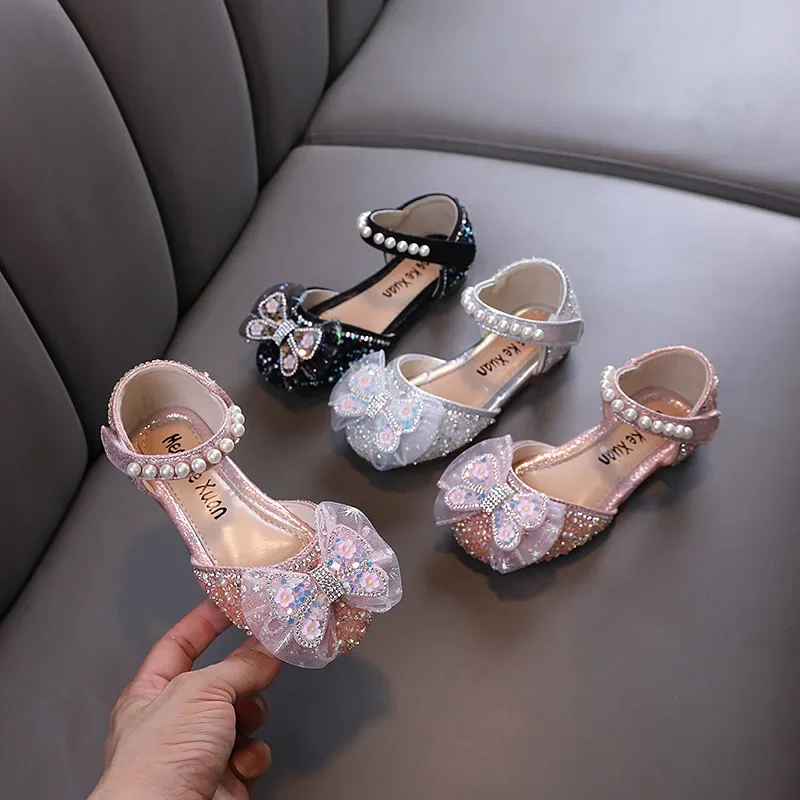 Girls Leather Flat Shoes for Kids Party Wedding