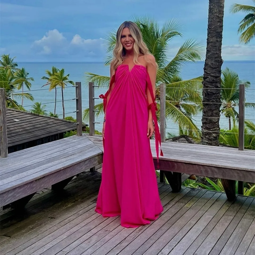 

Vintage Long V-Neck Pleated Evening Dresses A-Line Chiffon Green Zipper Back Floor Length فساتين السهرة Prom Gowns for Women