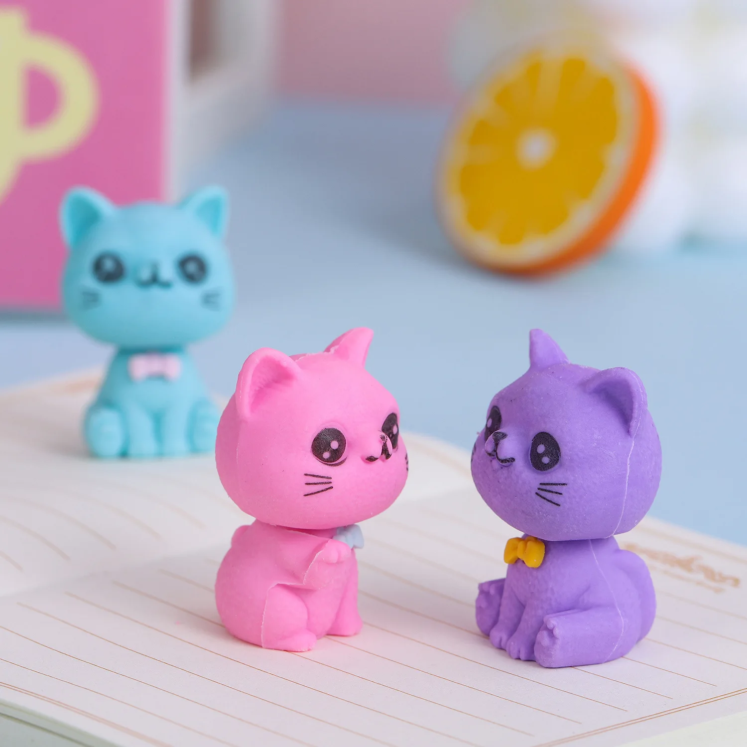 3 Piece Cartoon Cute Cat Rubber Eraser Novelty Stationery pencil eraser eraser pen retractable eraser kneadable eraser eraser refillable pen biscuit eraser plasticine eraser