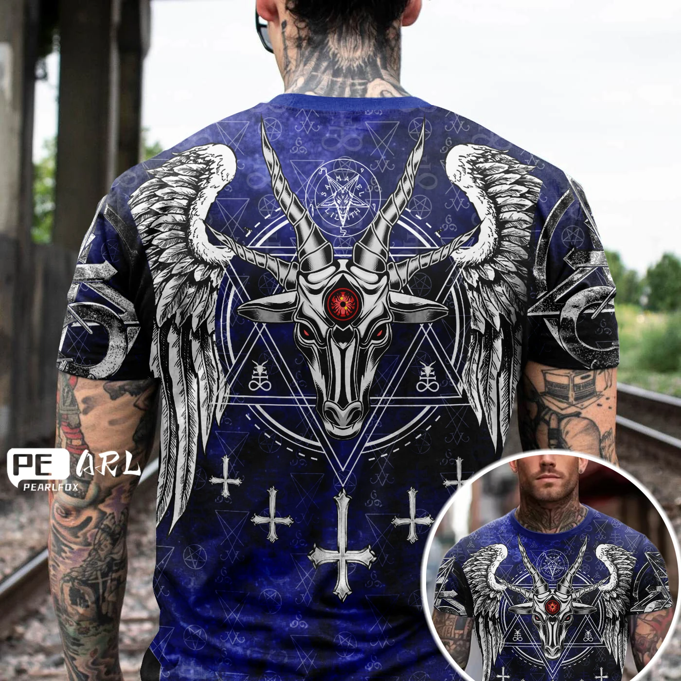 

Men's Satan Skull 3D Printed T-shirt, Loose Short Sleeve Round Neck Shirt, Summer Casual Unisex Fashion Oversized Clothing
