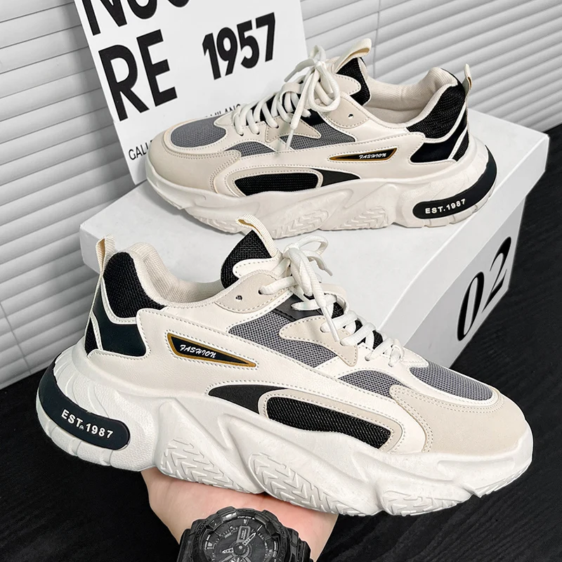 

Мужская Вулканизированная обувь, новая трендовая обувь на толстой подошве, Женская сетчатая обувь со шнуровкой, увеличивающая рост, мягкая подошва, дышащая Спортивная обувь