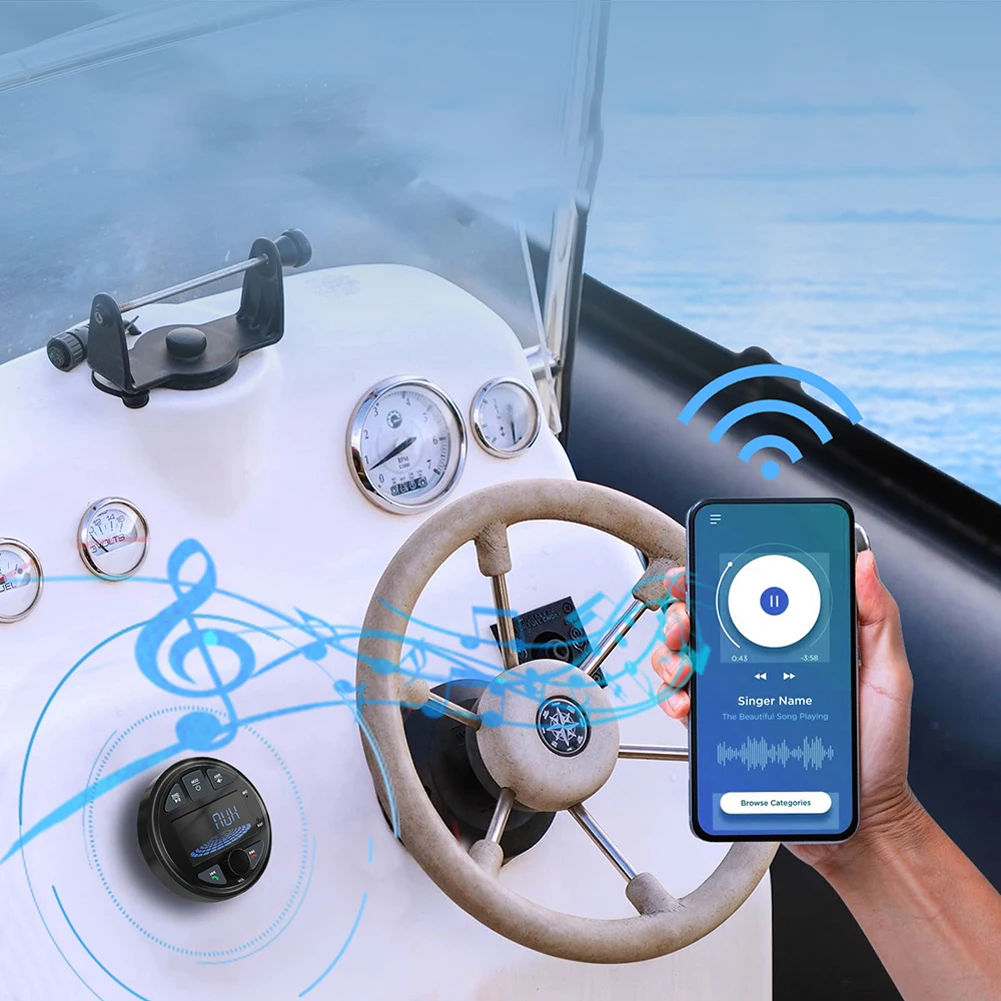 Marine Stereo Boat Radio 4x50W DC 12V LCD Screen BT Digital Media Radio IPX6 Waterproof Boat AM FM Receiver Car