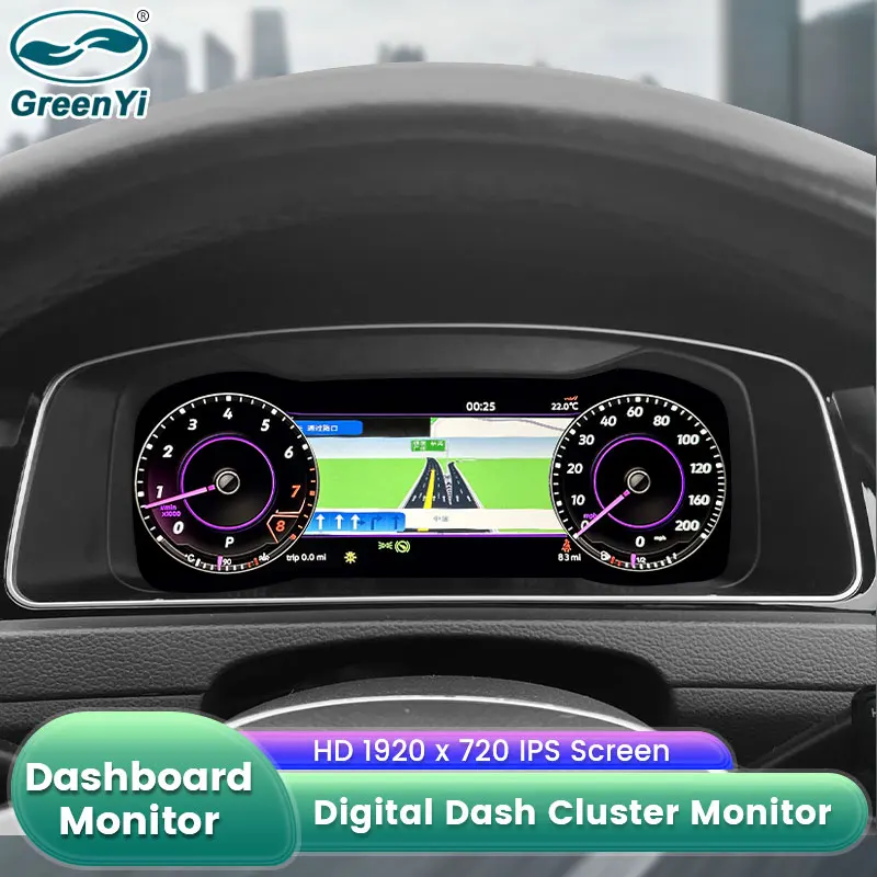 GreenYi IPS Tela Veículo Velocímetro Multi Media Digital Dashboard Monitor Para VW Passat B6 B7