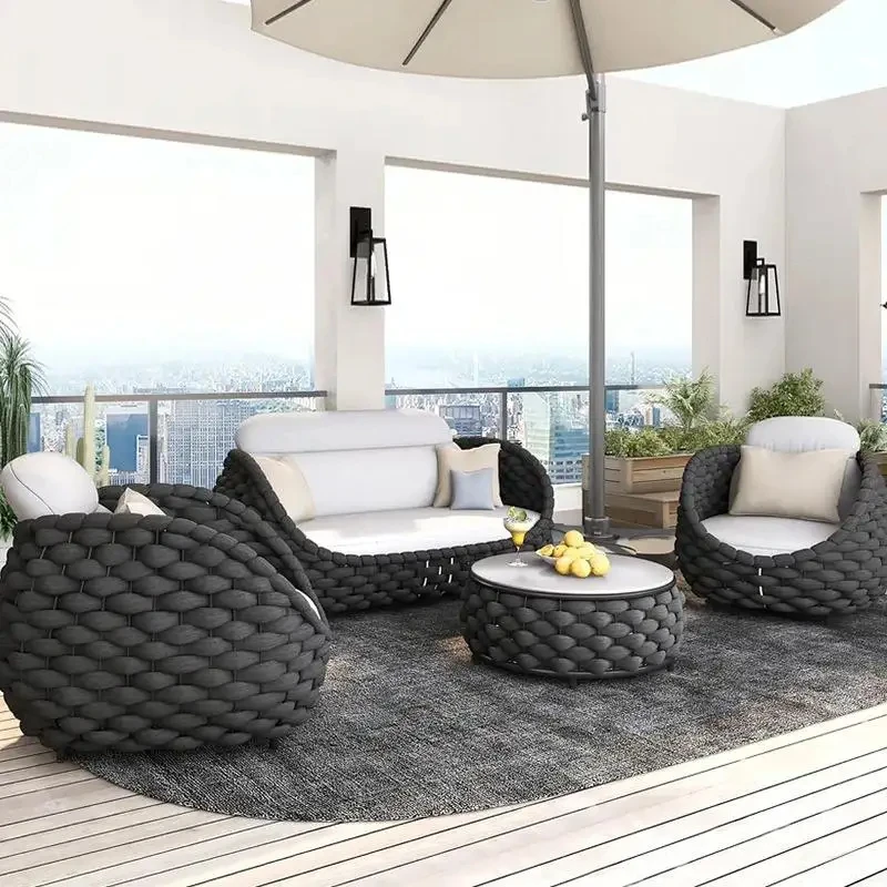 Curly Rattan Recliner Lounge Sofa Set High-end Negotiation Patio Sofa Chair