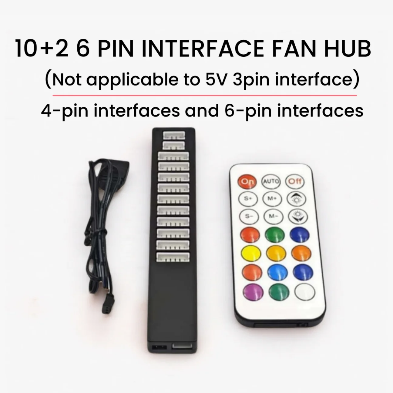 CX FUTRUE 6PIN Interface RGB Fan Hub, 4PIN Light * 2 Ports+6PIN PWM * 10 Ports, With Remote Control (Can Control Light Color).