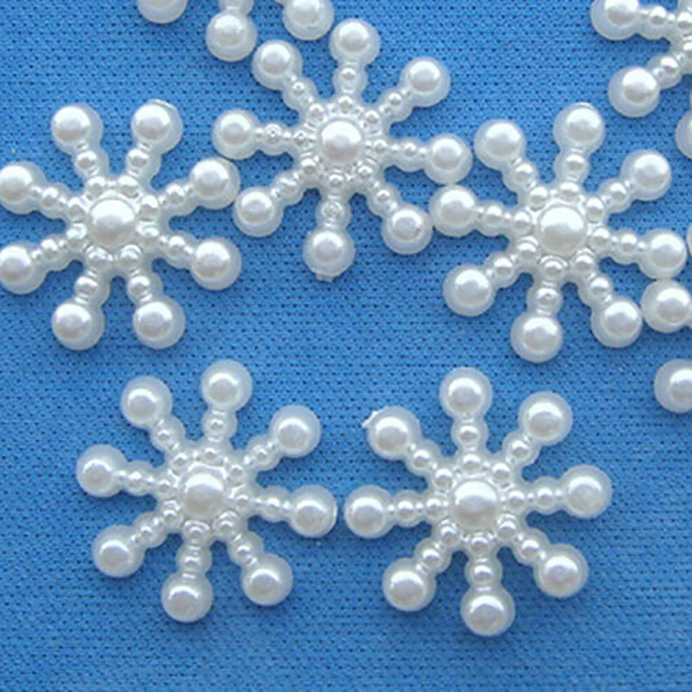 Christmas Ornaments,Winter Snow Decoration 100pcs White Pearl Resin Snowflake Flatbacks Embellishments DIY Phone Christmas Decorations Scrapbooking Crafts 12mm