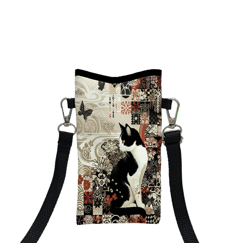 Lustige Schmetterlings-Katzen-Handytasche mit Umhängeband, exquisites Geschenk, Umhängetasche aus Polyestergewebe, Handytasche 7.2 – Detail 2