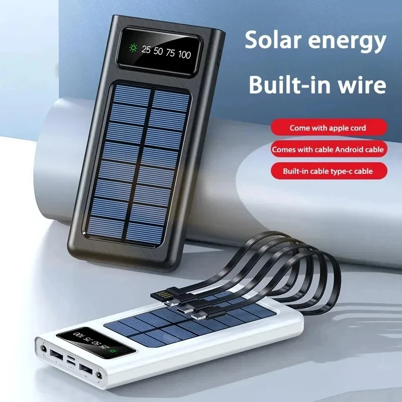 Batteria solare ricaricabile esterna ad alta capacità con caricatore solare portatile Power Bank con 4 cavi per iPhone Samsung 2026 - immagine 2