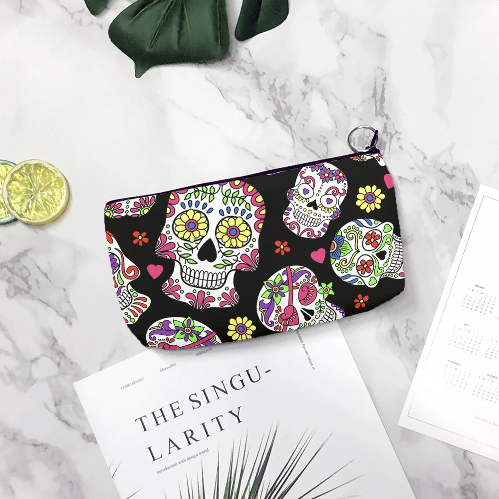 New Skull Print Zipper Coin Bag Men's Fun Fashion Outdoor Portable Clutch Wedding Party Gift Car Accessories Ladies Cosmetic Bag