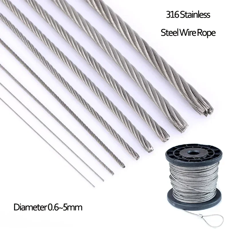 Standard 316 Stainless Steel Wire Rope Cable Diameter 0.6~4mm for Seawater