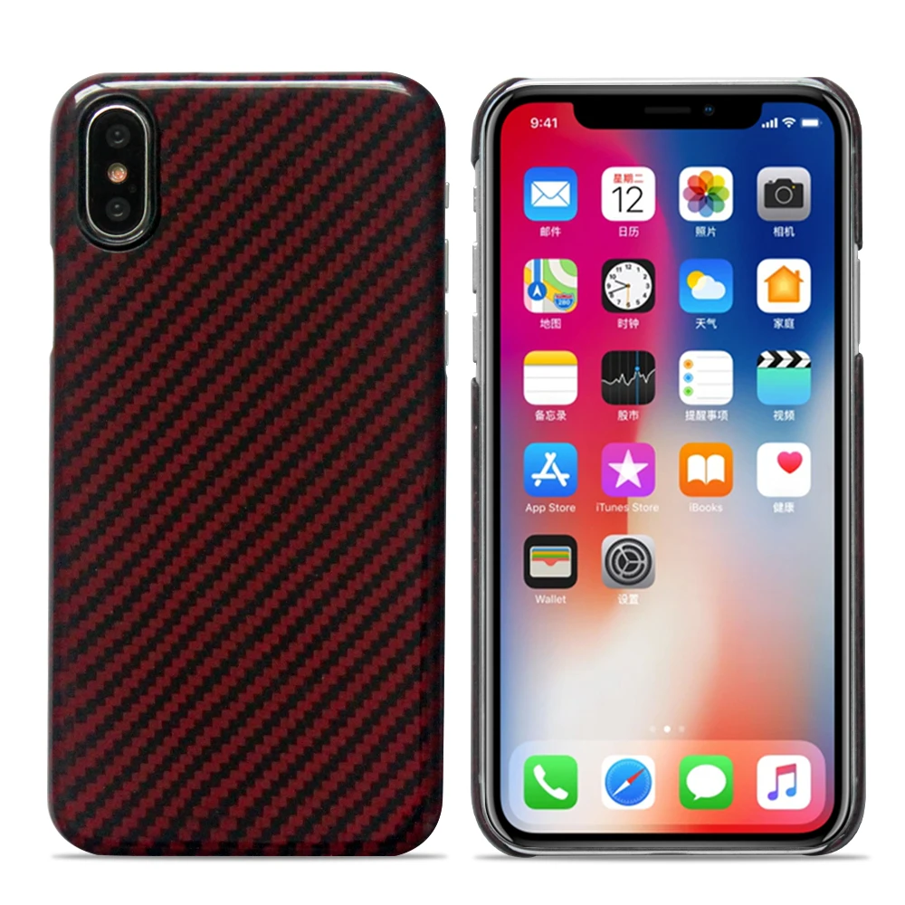 

Глянцевый красный чехол из арамидного волокна для iPhone X XS, чехол из углеродного волокна, сверхтонкий легкий деловой чехол для iPhone XS