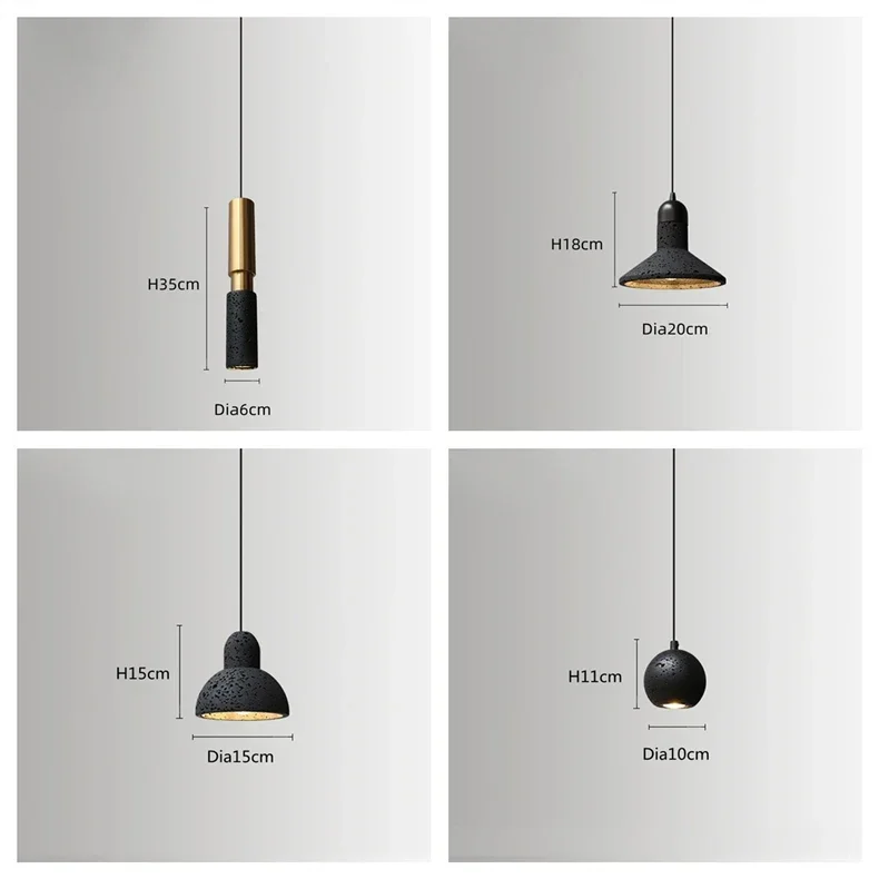 Description Picture 2 of itemBlack Retro Industrial Style Pendant Hanging Lamp Hole Stone LED Pendel Lamp Nordic Art Design Chandelier Bar Dining Bedroom