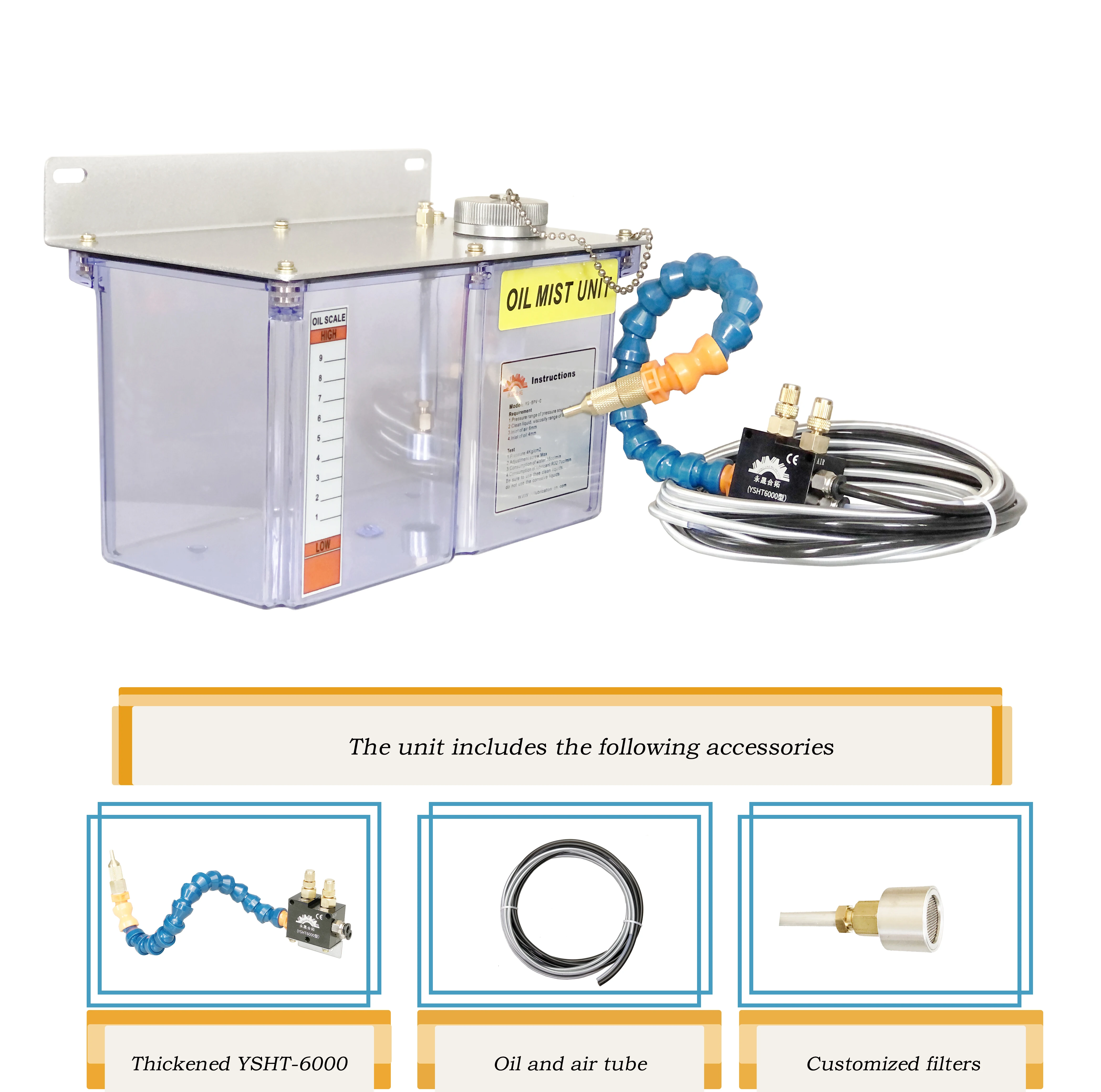 Metalworking Coolant Pump Oil Mist Sprayer Metal Cutting Cooling CNC Engraving Cooler 4L 2 Hose Kit Compact YS-BPV-C