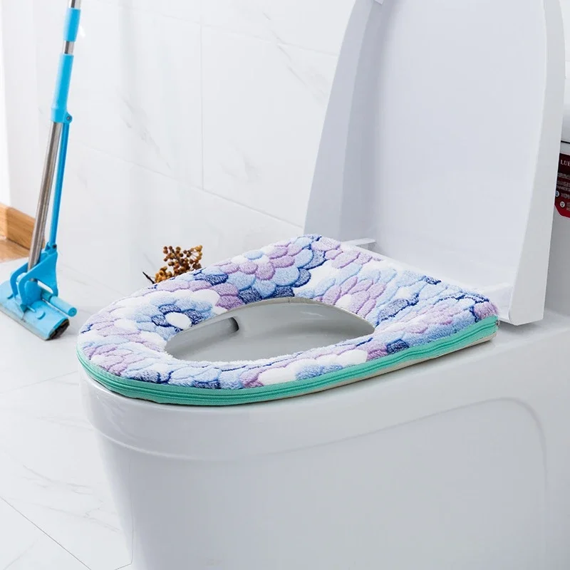 Flower Warm Toilet Cover Seat Lid Top Cover Pad Bathroom Warmer Toilet Seat Bowl Soft Zipper Washable Toilet Seat Cover 3