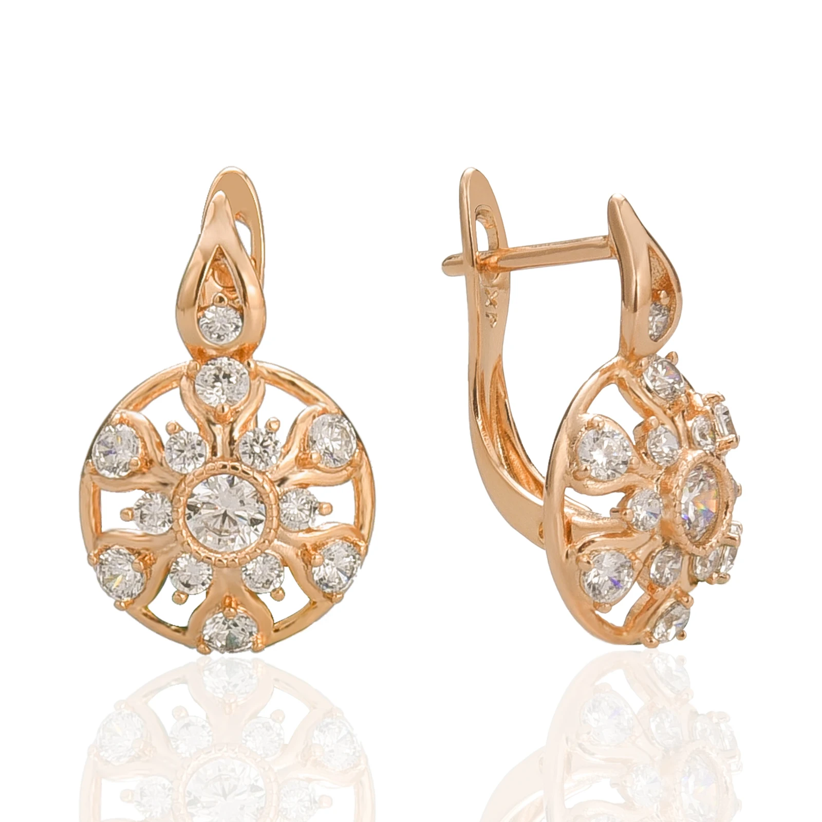 

Hanreshe Copper Stud Earrings Fashion Classic Jewelry Party Cubic Zirconia Round Flower Crystal Gold Color Earring Woman Gift