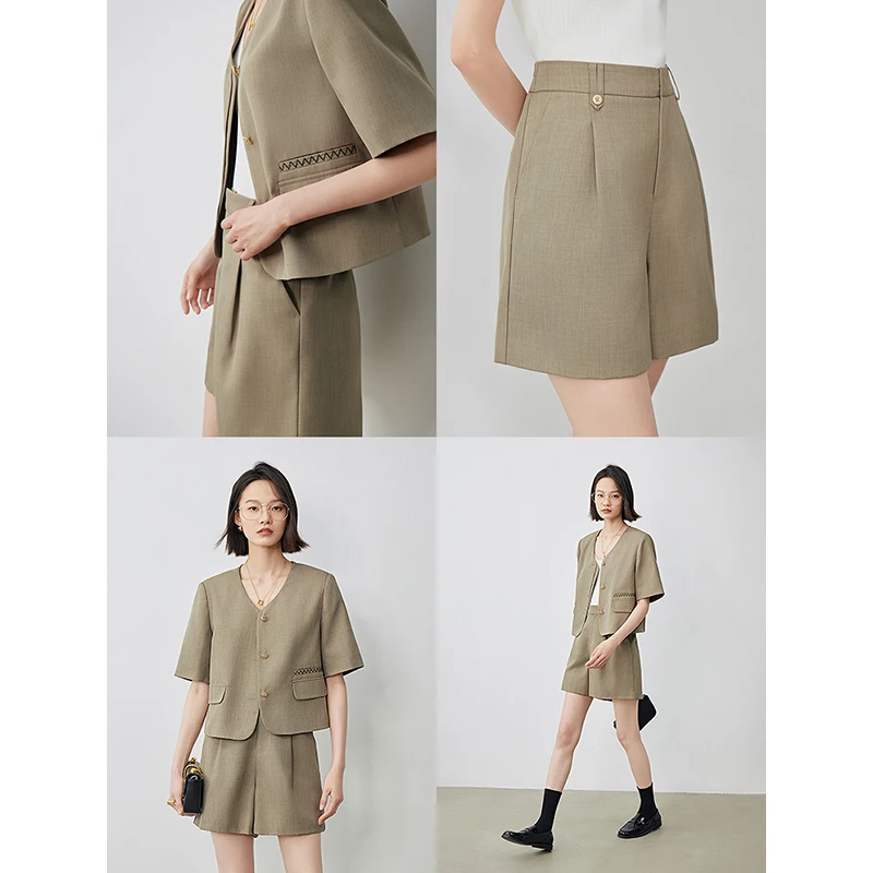 TOYOUTH Set Of Women's Clothing For The Summer Of 2024 New French Style Solid Color Shorts Short Jacket Two-Piece Set
