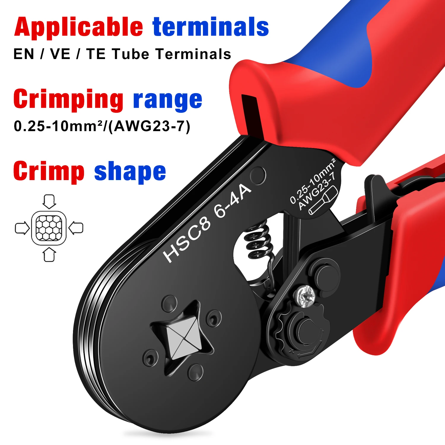 HSC8 6-4A Crimping Tool 0.25-10mm for Ferrule Tubular Terminals ² 23-7AWG Ferrule Crimping Clamp Set Wire Head Electrician Tools