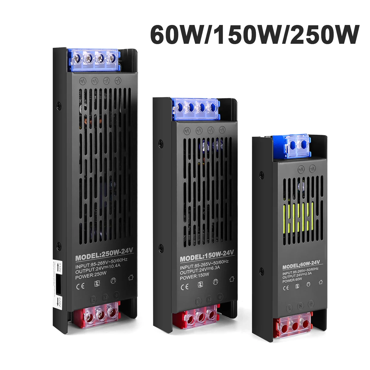 อลูมิเนียม DC 12V 24V LED หม้อแปลงไฟฟ้า AC 110V 220V อะแดปเตอร์ไฟ LED Driver Switching Power Supplies 60W 150W 250W 1
