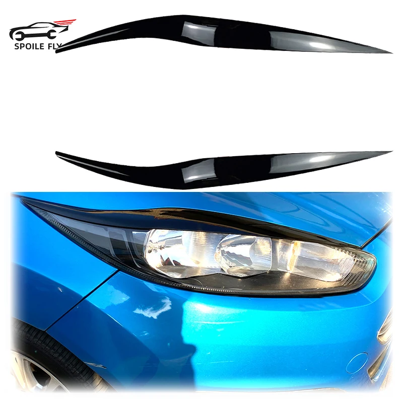 2PCS Carbon Fiber Look Headlight Eyelid Eyebrow Trim – Fits 2013-17 Ford Fiesta MK6.5, Gloss Finish