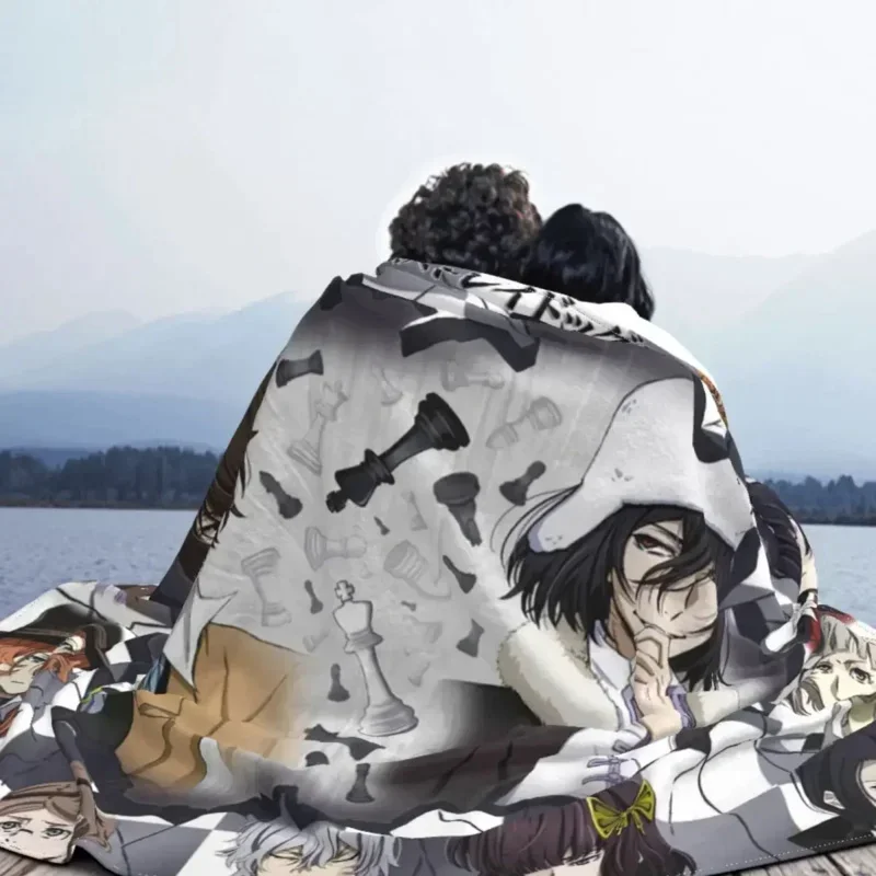 Bungou Stray Dogs Anime Fleece Spring Autumn Japanese Dazai Osamu Throw Blanket for Sofa Bedroom Bedding Throws 4