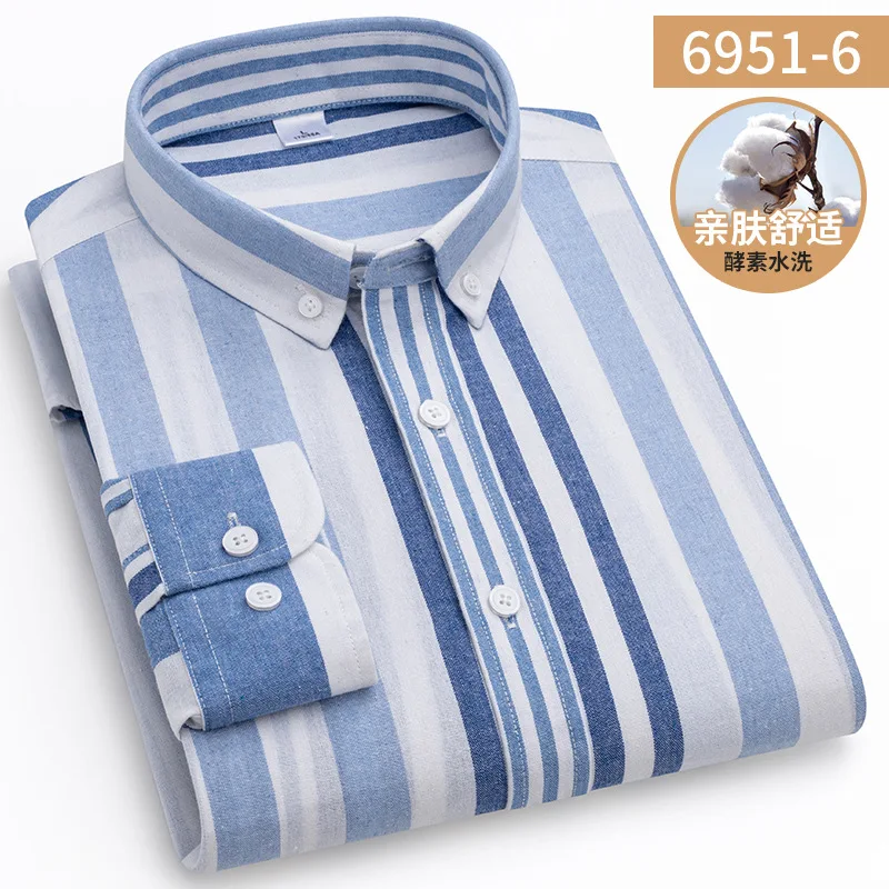 

The Spring And Autumn Period And The New Stripe Cotton Young Men Iong Sleeve Shirt Business Casual Cultivate One's Morality