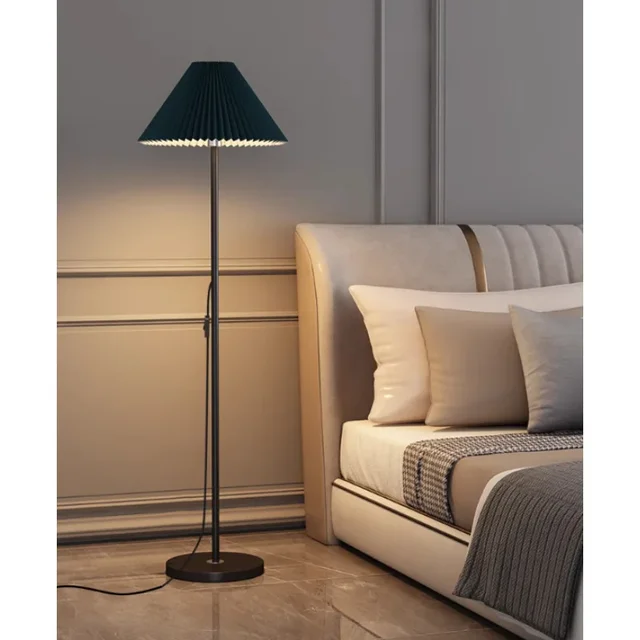 Vintage Pleated Lamp Shade E27 Led Floor Lamps for Living Room Sofa Side Standing Light Ambient Lighting Bedroom Bedside Lights
