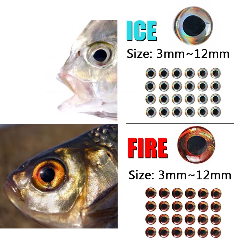 200PCS 3D Living Simulation Epoxy Fish Eyes Fly Fishing Crankbait Minnow DIY Fishing Lure Material Earth Wind Fire Ice fishing lure