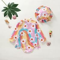 Summer Beach Infant Girl Swimsuit With Swim Cap  Rash Guard Long Sleeve Bathing Suit Stand Neck Zipper Beach Zip Up Swimsuits 2