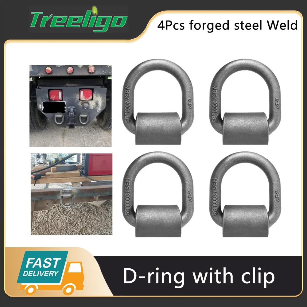 Treeligo 4Pcs forged steel Weld on D-ring Metal trailer tie down d ring with clip for Trailers Trucks Dock Pickup Car ATV UTV