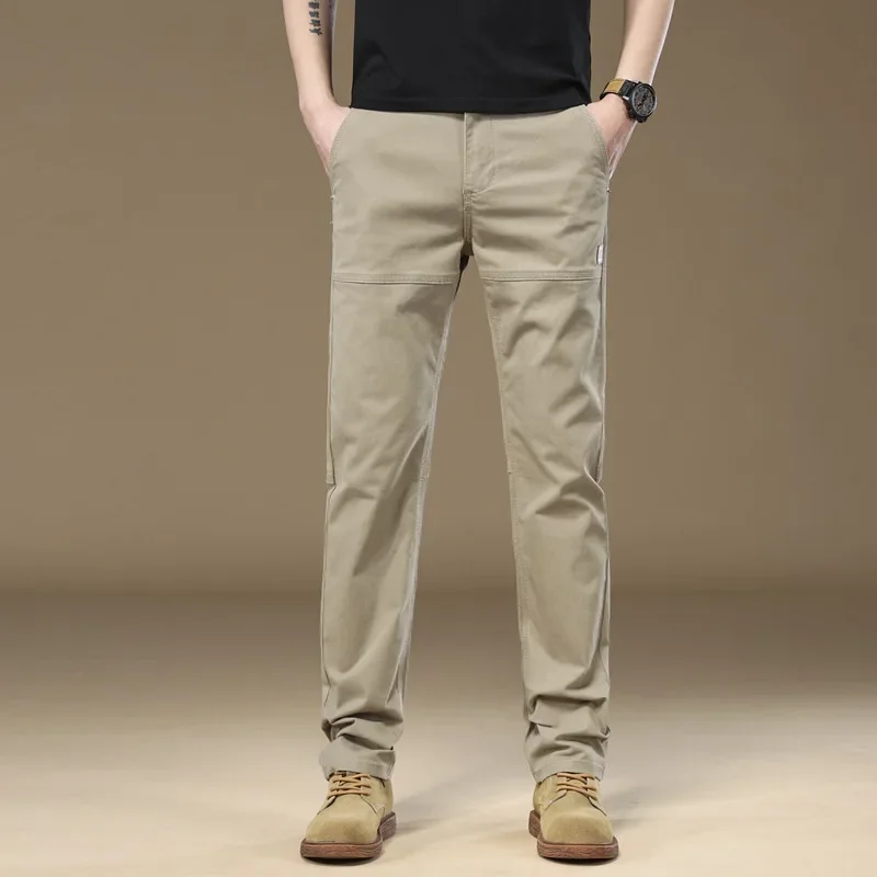 

Men's Cargo Work Pants 97%Cotton Thick Solid Color Wear Korean Grey Casual Trousers Male Large Size 38 40 Brand Clothing