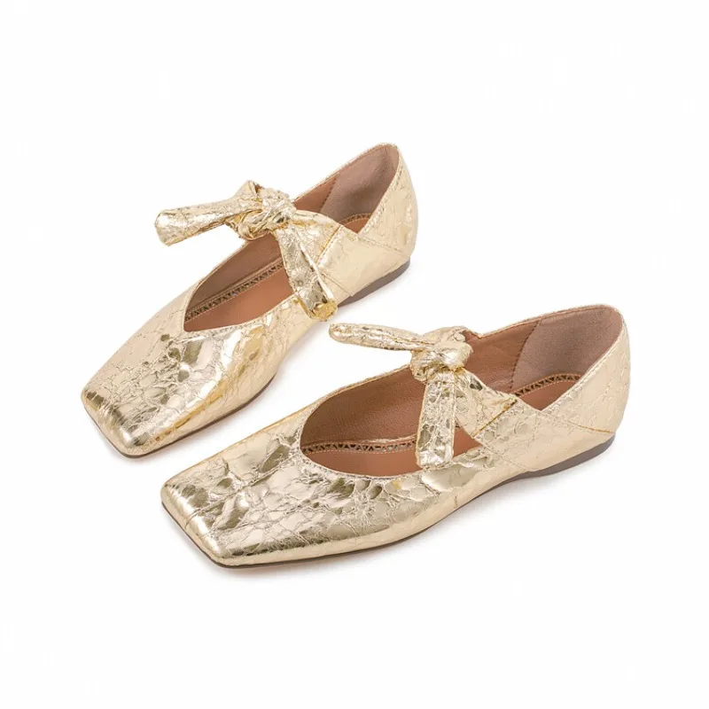 

2024 Square Bow Ballet Flat Shoes Gold/black Casual Flat Mary Jane Single Shoes Silver Sequin Round Toe Shoes 35-45 Woman sandal