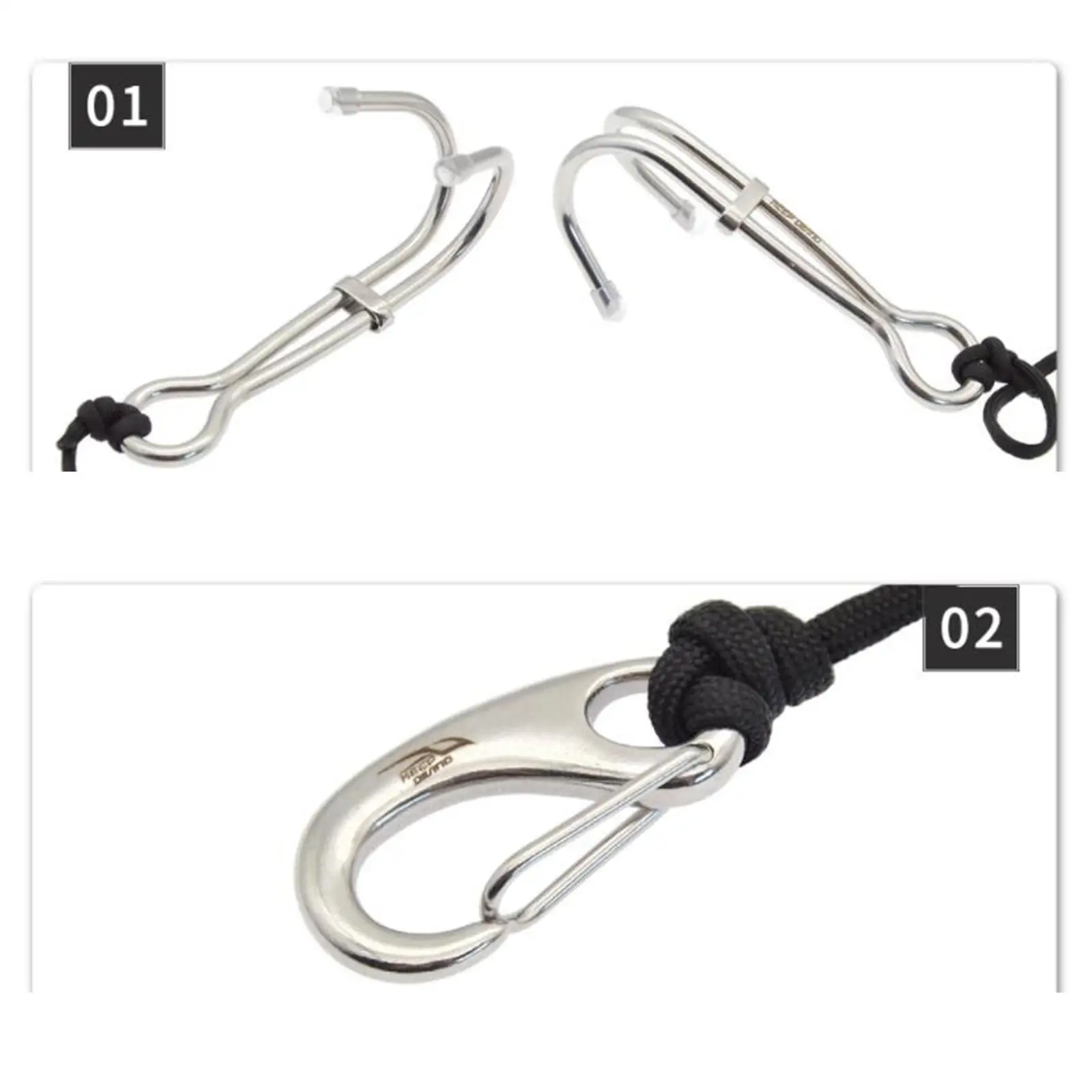 

Diving Dual Reef Drift Hook Spiral Coil Strap Cord Stainless Steel Black