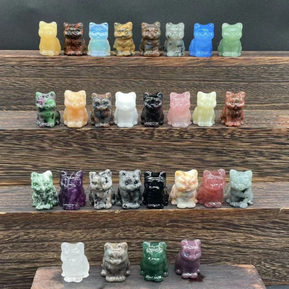 

1.2 Inches Cute Cat Statue Natural Crystal Semi-Precious Minerals Hand Carved Healing Animal Figurine Kids Birthday Gift