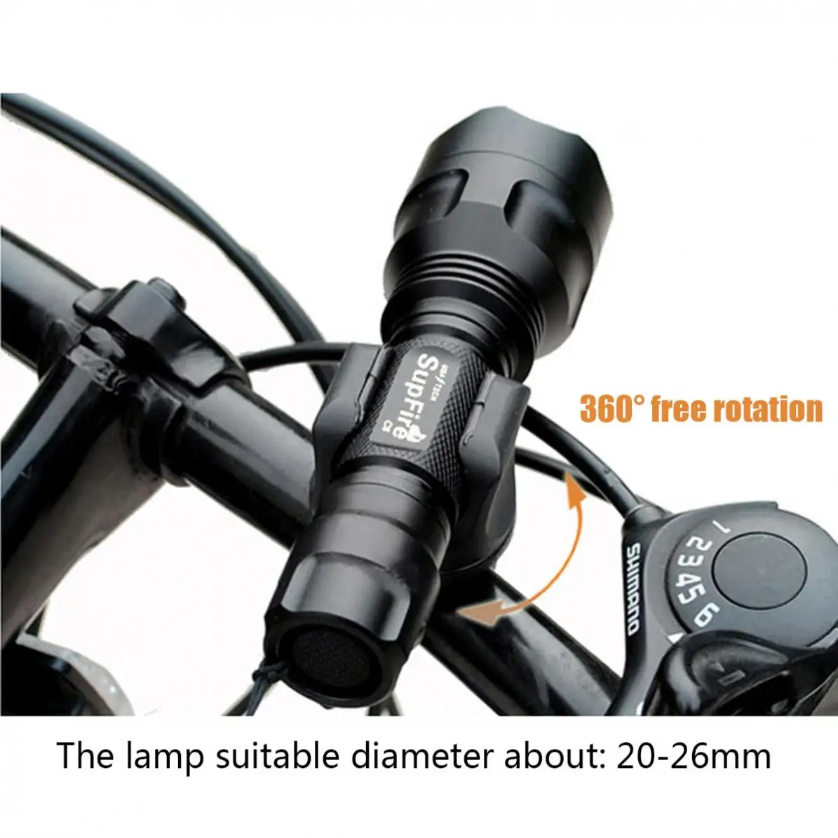 360 Swivel Pedestal Cycle Bike Front Mount LED Headlight Holder Clip Rubber for 20-26mm Diameter Flashlight