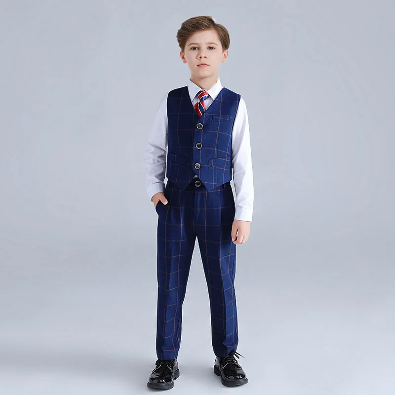 Boys Summer Wedding Suit Kids Shirt Vest Pants Bowtie Photograph Set