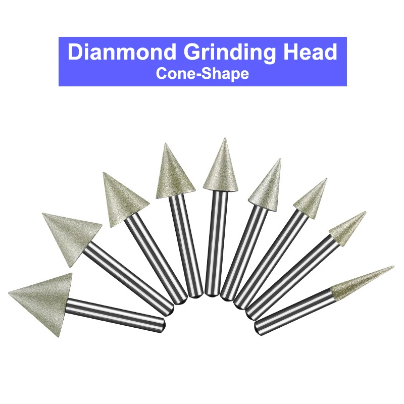 

4-25mm Cone Diamond Grinding Head Grit 150 Emery Drill Bit Matelworking Polishing Needle Dremel Rotary Tool Glass Stone Chamfer