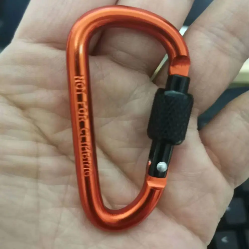 Outdoor Sports Aluminium Alloy Safety Buckle key chain clip with Lock Climbing Button D-shape Carabiner Camping Hiking Hook