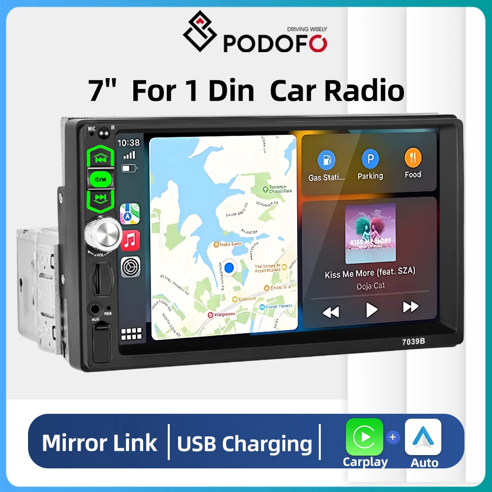 

Универсальный автомобильный радиоприемник Podofo, мультимедийный плеер на Android, с сенсорным экраном, с поддержкой Bluetooth, Типоразмер 1DIN, 7 дюймов