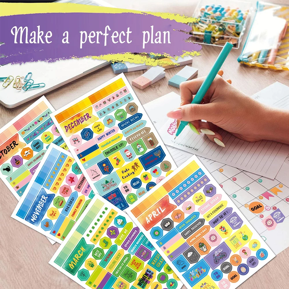 Decorative Stickers 12sheets Funny Monthly Planner Index Self Adhesive