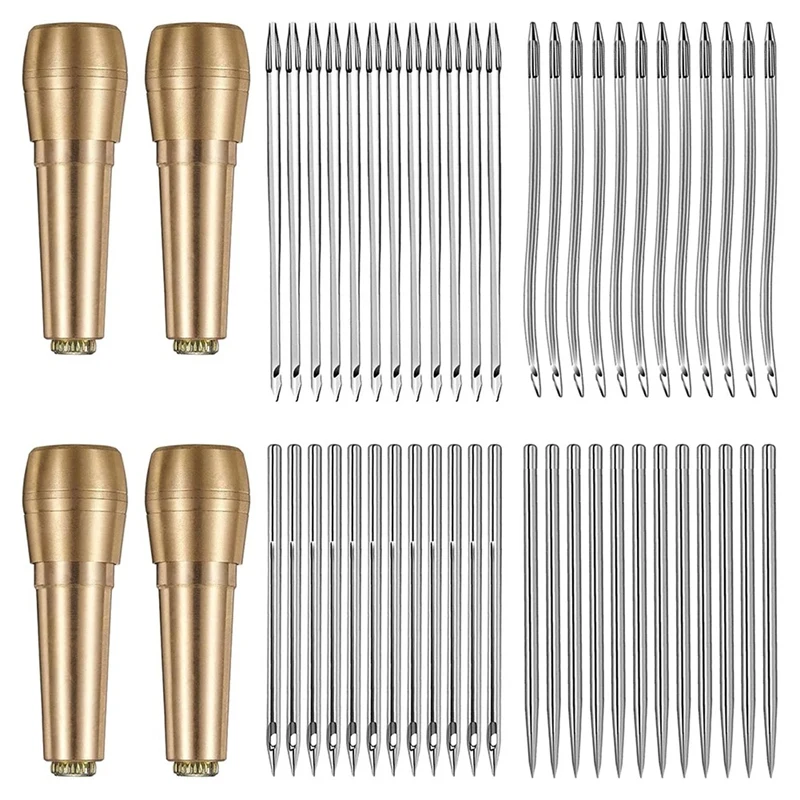 AT02-Leather Sewing Cone Set, 52 Pieces Leather Sewing Straight Needle And Curved Crochet Shoe Canvas Repair