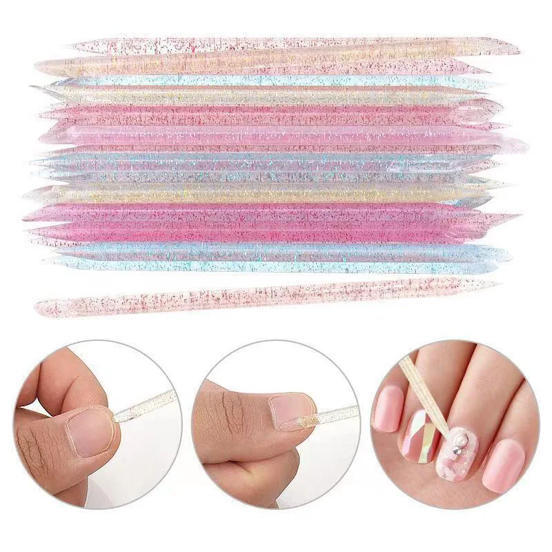 50Pcs-Bulk Disposable Nail Stick Cuticle Pusher Glitter Acrylic Double Care Sticks Multifunction Cuticle Pusher Manicure Tool