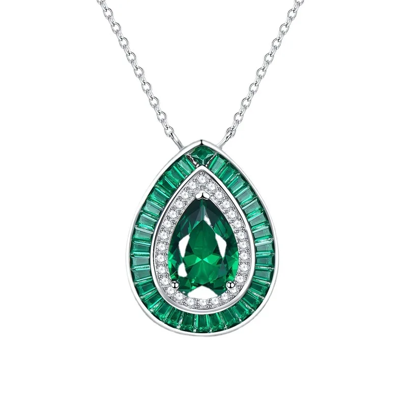 

2023 New Grandmother Green Water Drop 8 * 12 High Carbon Diamond Sterling Silver European and American INS Necklace