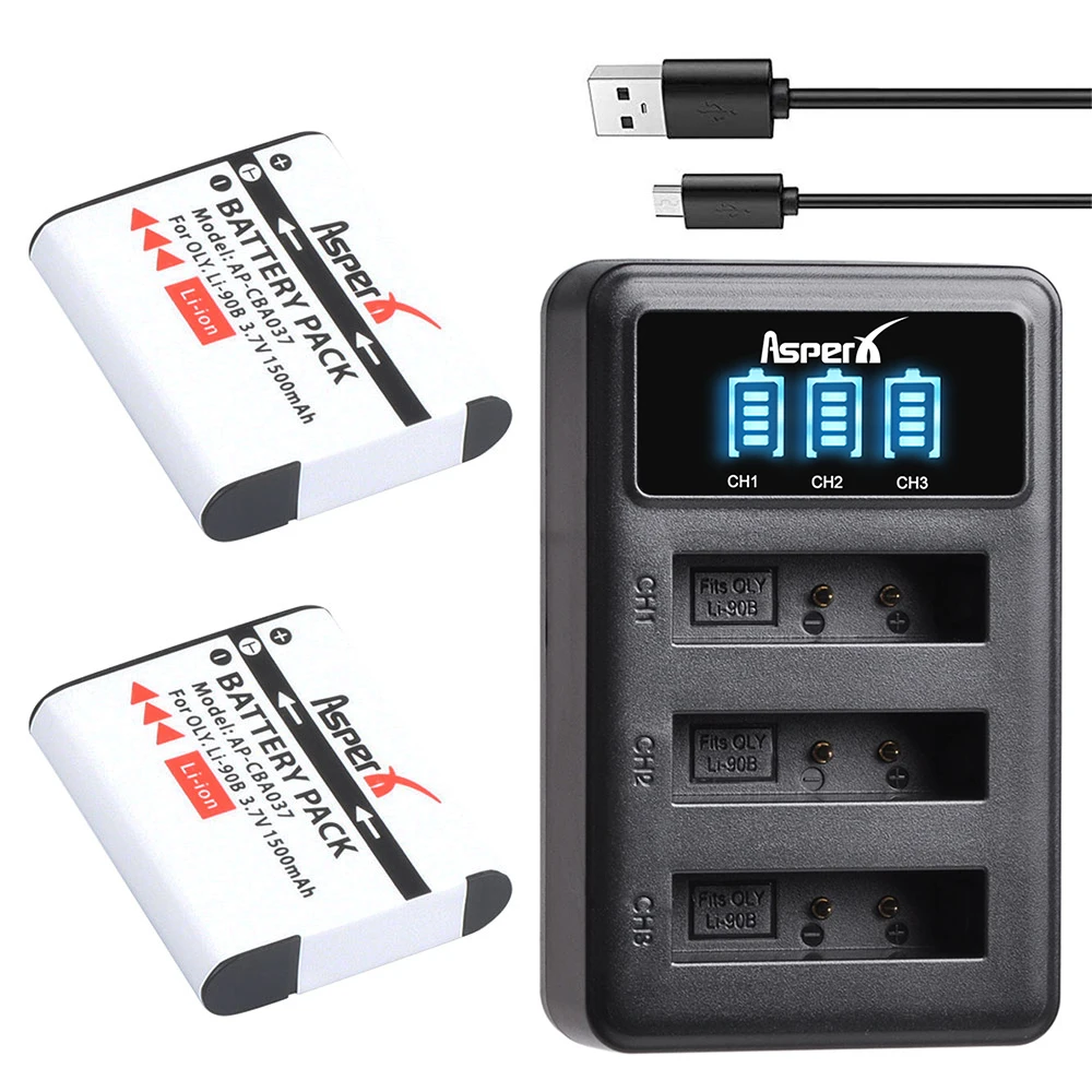 

2× 1500mAH Li 90B Li-90B 92B Li-92B Bateria Battery + LED Charger for Olympus XZ-2 SH-50 SH-1 SP-100 Tough TG-1 TG-2 TG-3 TG4